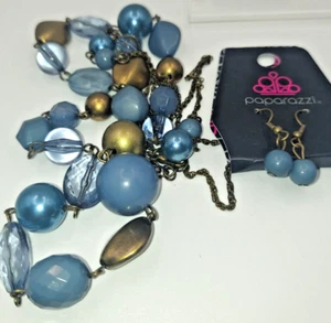 Juego de collar y pendientes audaces de joyería de paparazzi en latón y azul 38 en paquete nuevo en paquete - Imagen 1 de 3