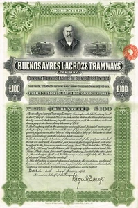 ARGENTINA BUENOS AYRES LACROZE SOCIETÀ TRAM 1913 certificato di magazzino/obbligazione - Foto 1 di 1