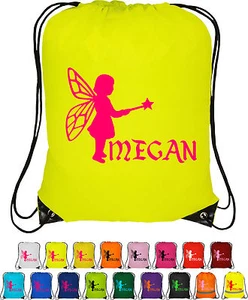 Personalised Drawstring Bag Bag Sack School Gym PE Swim Custom Print FAIRY - Picture 1 of 20