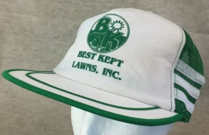 Vtg Best Kept Lawns Inc Three Stripe Mesh Snapback Trucker Hat Made In USA - Picture 1 of 12