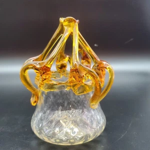 Vintage Hand Blown Amber w/ Clear Glass Vase Organic Molten Design Studio Decor - Picture 1 of 7