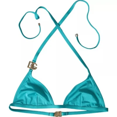 Dolce&Gabbana Mujeres Turquesa Bikini Top Nylon Halter DG Logo Traje de Baño Talla IT 2 Foto 1 de 4