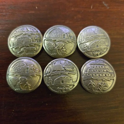 VTG Lot 6 Button Covers Silver Indigenous American Picture 7/8" - Image 1 of 4