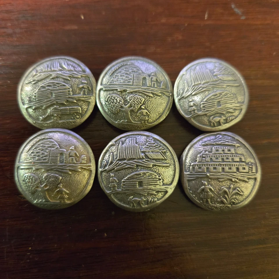 Винтажный лот из 6 чехлов на пуговицы серебряная картина коренных американцев 7/8 дюйма - Изображение 1 из 4