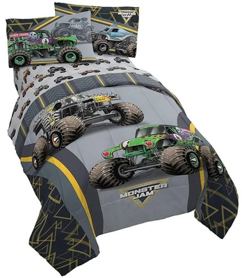 Monster Jam "MJ Life" Grave Digger, Max-D, Megalodon 3pc Twin Sheet Set - Image 1 of 4