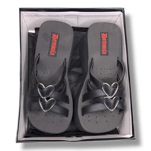 NEW Demonia Size 6 Black Platform Sandals Silver Heart Buckle Accent Goth Kawaii - Picture 1 of 18