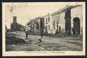 CPA Audzn-le Roman, vue de la rue avec des maisons en ruines 1915 - Picture 1 of 2