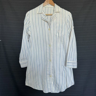 Lauren Ralph Lauren Long Sleeve Button Up Sleep Shirt Gown Pajama Blue Stripe S - Image 1 of 4