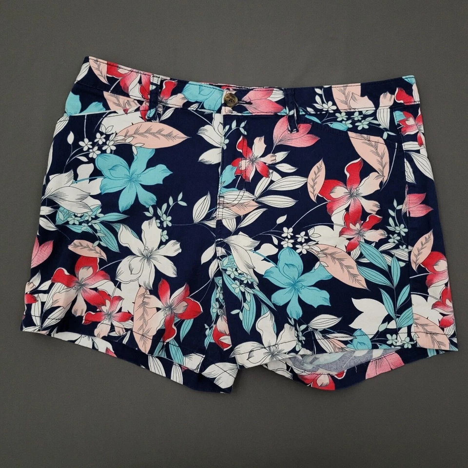 Шорты женские St Johns Bay 14 высокая посадка китайские 5 дюймов внутренний шов короткие цветочный темно-синий - Изображение 1 из 4