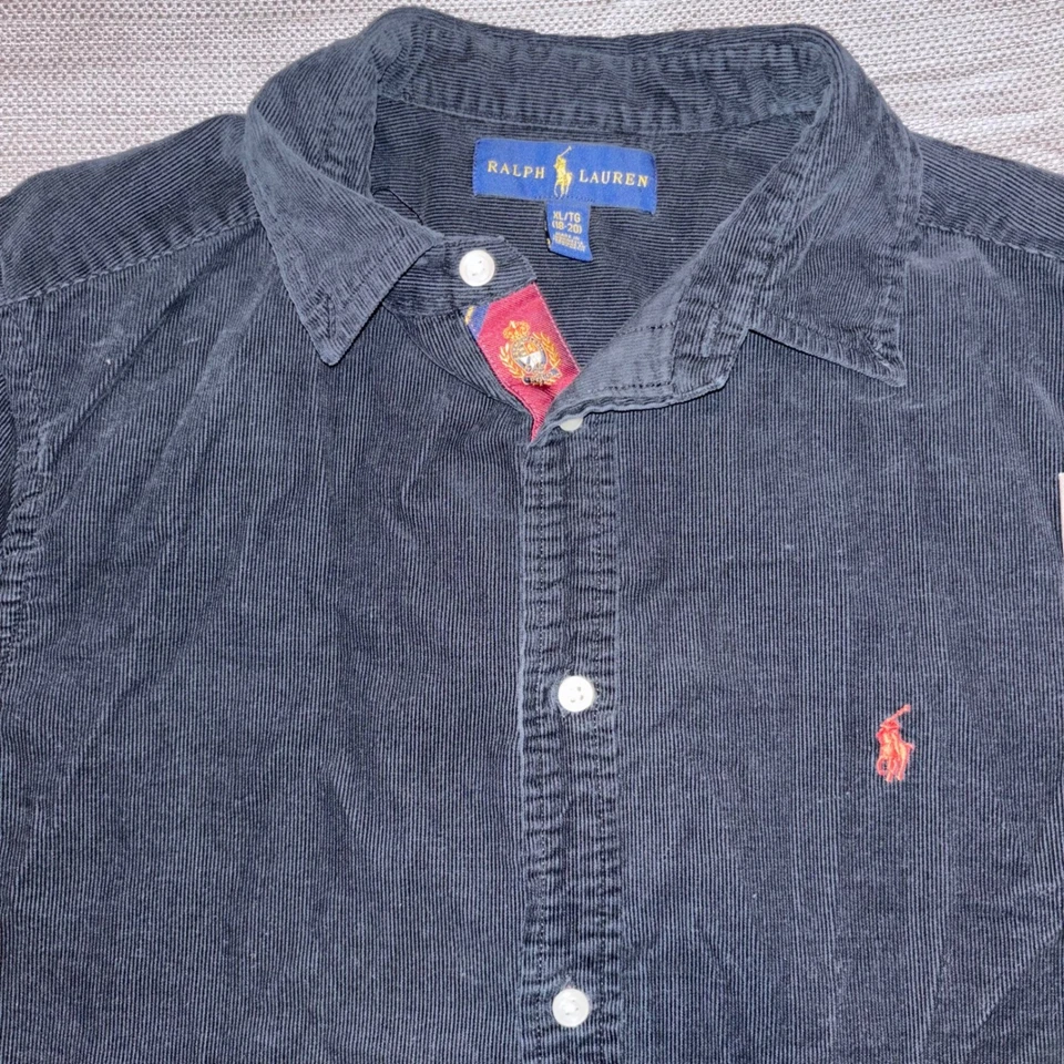 Camisa Ralph Lauren Niños Pana Abotonada Logo Poni Negra Talla XL 18 20 Foto 1 de 4
