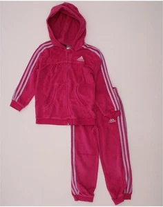 ADIDAS Girls Velvet Hooded Full Tracksuit 2-3 Years Pink Cotton AO15 - Picture 1 of 6