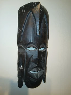 Vintage carved wood African Tribe mask black 19 inches - Image 1 of 4