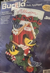 Vintage Weihnachten Urlaub Bucilla Winter Vögel Filz Strumpf Kit 83955 versiegelt 1998 - Bild 1 von 8