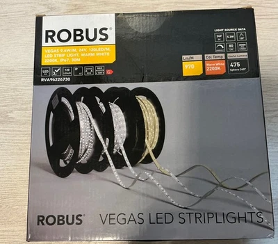 BRAND NEW ROBUS VEGAS 9.6W 24V Warm White 30m LED Strip Light IP67 RVA96226730 - Image 1 of 2