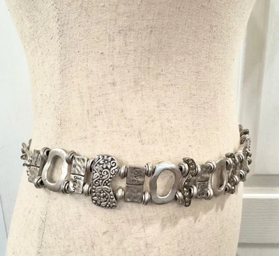 Cinturón de cadena inspirador tono plateado para mujer: Love-Hope-Dream-Joy-Fuerza Foto 1 de 4