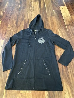 Sudadera con capucha Christine Alexander para mujer adornada corona bling talla M negra con cremallera Foto 1 de 4