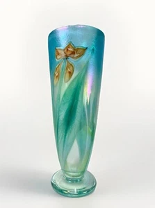 Robert Held Art Glass Hand Blown Vase Aqua Orchid Flower 11” SIGNED Canadian VTG - Picture 1 of 19