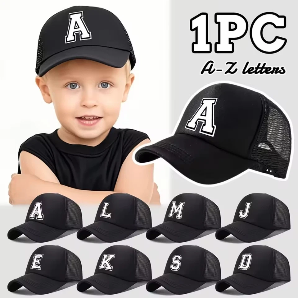 Adjustable Boys Girls Kids Hat Mesh Trucker Hat Personalised Letter Toddler Caps - image 1 of 2