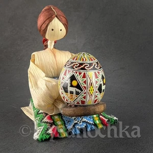 Set Quail Pysanka + Handmade corn husk dolls holder quail Pysankа by Ukrainian - Picture 1 of 12