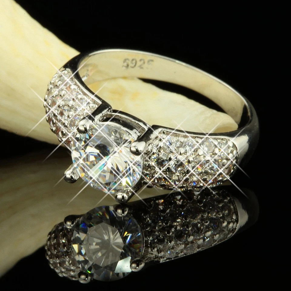 Anello Solitair Con Akzent 925 Argento Sterling Placcato Zirconi Bianchi R2225 - Immagine 1 di 3