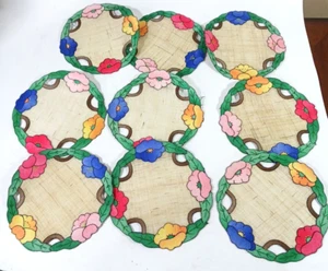 Chinesische Art Deco Handarbeit Leinen Blumen Getränk Untersetzer Set Handgenäht Menge 9 - Bild 1 von 7