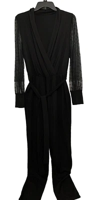 Mono sin marca pierna ajustada mangas punteadas transparentes cintura elástica cinturón talla L Foto 1 de 4