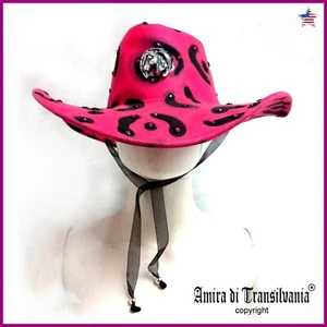 hat vintage woman fashion original iconic wide brim accessories cowboy pink hats - Picture 1 of 24