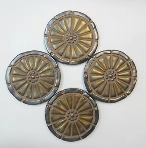 WAGON WHEEL Mosaic Tile Coasters Handmade Ceramic Gold/Pewter Glazed Set of 4 - Picture 1 of 5