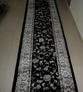 NEW BLACK TRADITIONAL PERSIAN DESIGN HEATSET FLOOR HALLWAY RUNNER RUG 80X300CM - Picture 1 of 6