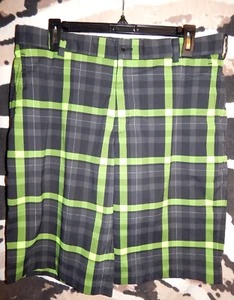 Nike Golf Shorts Dri Fit Chino Lime Neon Green Plaid Size 34 Actual 36 - Picture 1 of 4