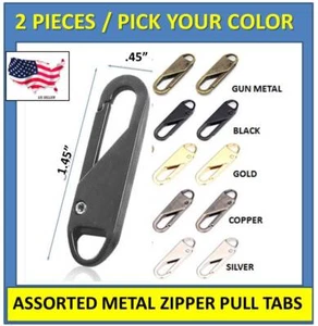 TWO (2) ZIPPER PULL REPLACEMENT EXTENDER PULL TAB 1.45" LONG STURDY - 5 COLORS - Picture 1 of 8