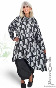 LAGENLOOK Pullover Shirt Kurz-Kleid schwarz weiß 46 48 50 52 54 56 58 XXL-XXXL - Bild 1 von 14