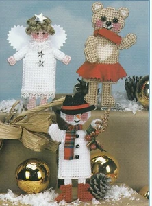 Weihnachtsengel, Teddybär & Schneemann Ornamente - NUR Kunststoff Leinwand Muster - Bild 1 von 4