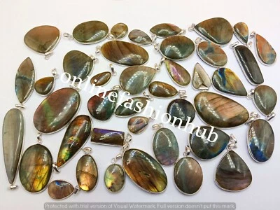 紫色拉长石宝石 925 纯银镀边框吊坠 批量 珠宝首饰 — 第 1/4 张图片