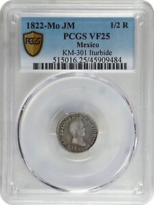 MEXICO  EMPIRE  ITURBIDE  1822-MoJM  1/2 REAL SILVER COIN, PCGS CERTIFIED VF25