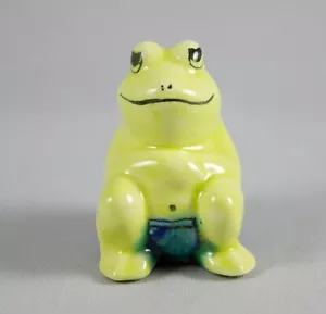 Vintage 1980's Miniature Green Ceramic Frog Figurine with Blue Print Shorts - Picture 1 of 6