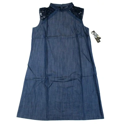 Women's AB Studio Chambray Lace Shift Dress (0377R6D) Chambray Blue - Size 10 - Image 1 of 4