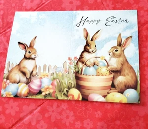 10 pcs HAPPY EASTER Bunnies w/ eggs Cards retro Victorian blank notes 5X7.5" - Picture 1 of 3