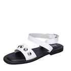 BE343 POLLINI  Shoes Women White Sandals Leather Studs Round Toe No Sandal Casua