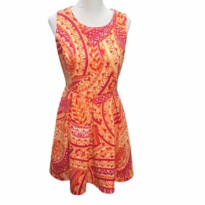 Vestido para mujer Sandra Darren sin mangas ajuste y llamaradas naranja rosa y blanco talla 10 - Imagen 1 de 9