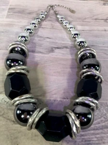 Chunky Necklace Black And Silver Adjustable - Picture 1 of 4