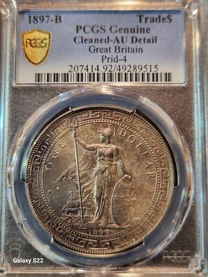 1897-B Gran Bretaña Comercio $ Dólar PCGS Genuino-AU Detalle Prid-4 Tono Iridiscente Foto 1 de 4