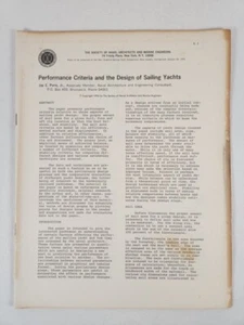Performance Criteria And The Design Of Sailing Yachts By Jay E. Paris, Jr. 1976 - Picture 1 of 7