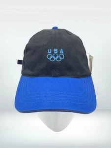 Vintage USA Olympics Baseball Cap Quest Black Blue Headshots - Picture 1 of 8