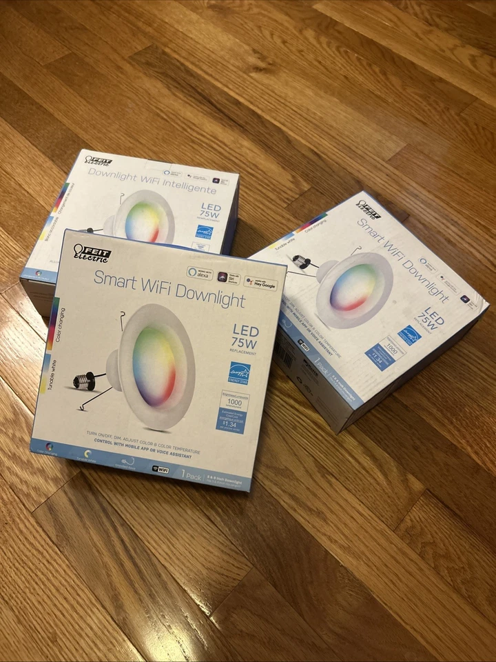 3 x Feit Electric LEDR6/RGBW/AG 6 inch RGBW 1000 Lumens Smart Recessed Downlight - Image 1 of 1