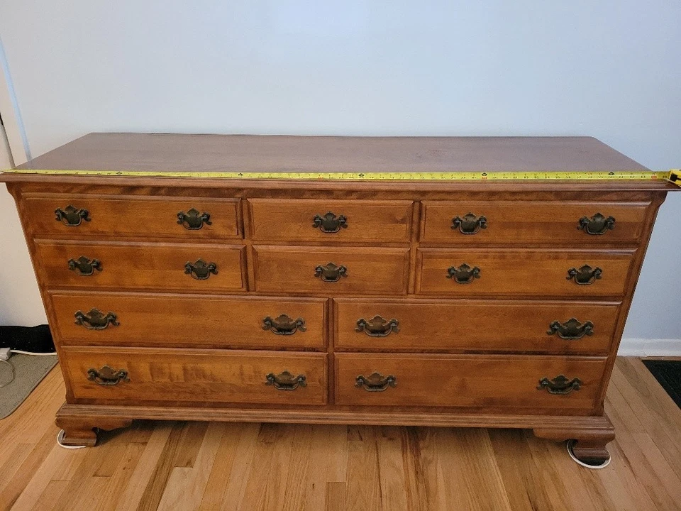 Ethan Allen heirloom ten drawer triple dresser nutmeg maple 65"wide  - Image 1 of 4