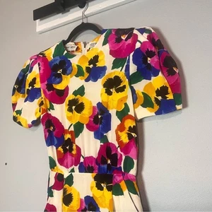 Albert Nipon Dress Silk Multicolor Bright Floral Short Sleeve Size 4 Pockets - Picture 1 of 9