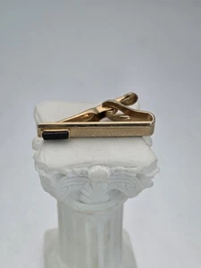Vtg SWANK Tie Bar Clip Clasp Tie Tack Gold Tone Faux Onyx Stone FREE $HIPPING - Picture 1 of 7