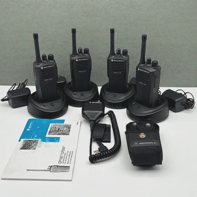 4 Motorola Radius CP200 Portable Two-Way Radios Analog Walkie Talkies W/Chargers - Image 1 of 4