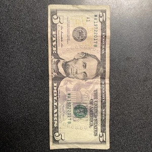 Five Dollar Bill Tombstone Birthday Anniversary Fancy Serial Number 1972-2017 - Picture 1 of 8